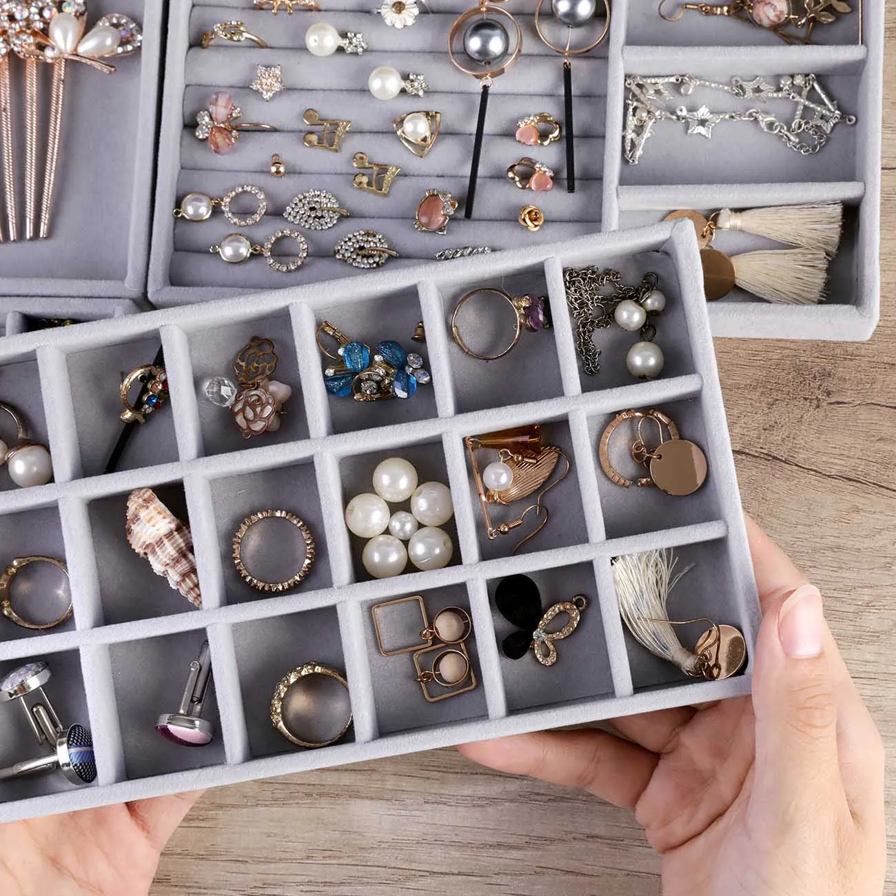 Velvet Jewelry Tray Showcase Display Organizer for Necklaces Bracelet Boxes